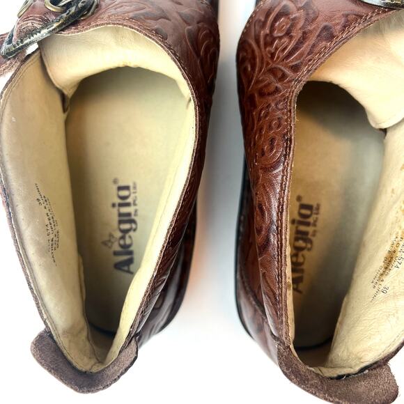 Alegria Caiti Loretta Stamped Brown Leather Booties Ankle Boots Sz 9 - Picture 12 of 12